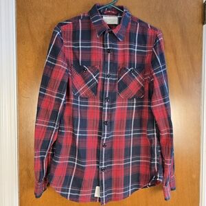 Ralph Lauren Denim Supply Shirt M Red Blue Plaid Cotton Long Sleeve Button Up